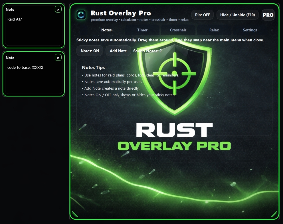 Rust Overlay Pro notes preview